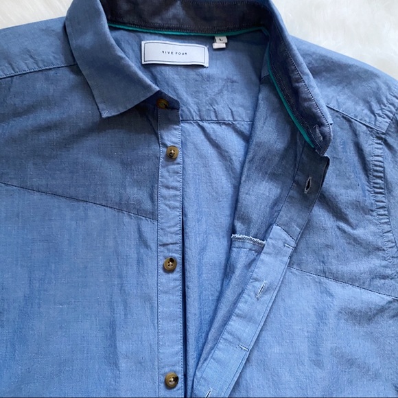 Five Four Short Sleeve Chambray Colour-Block Button-Down Shirt - Picture 3 of 8